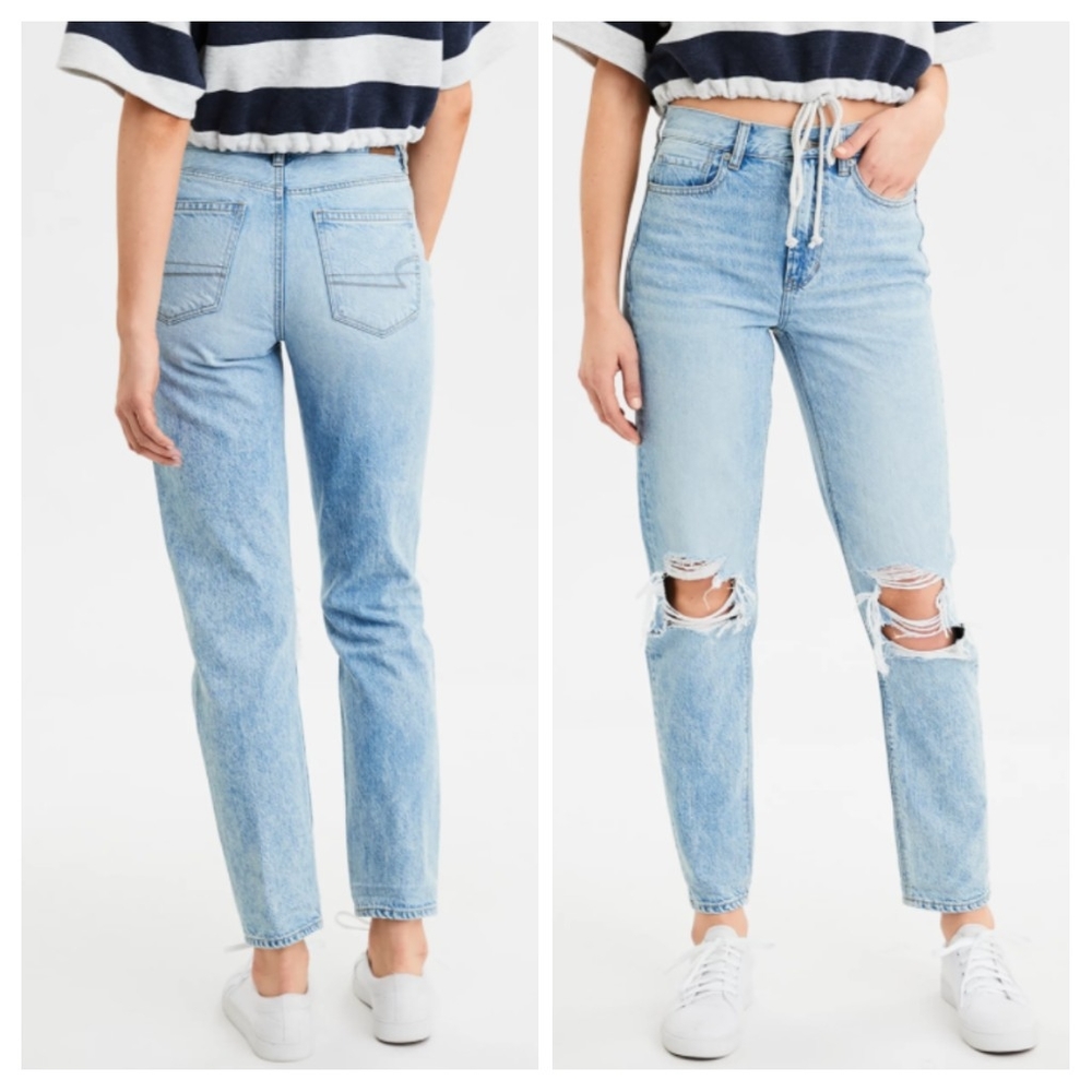 American Eagle High Rise Light "Uber Cool" Distressed Mom Jeans 6 New with Tags